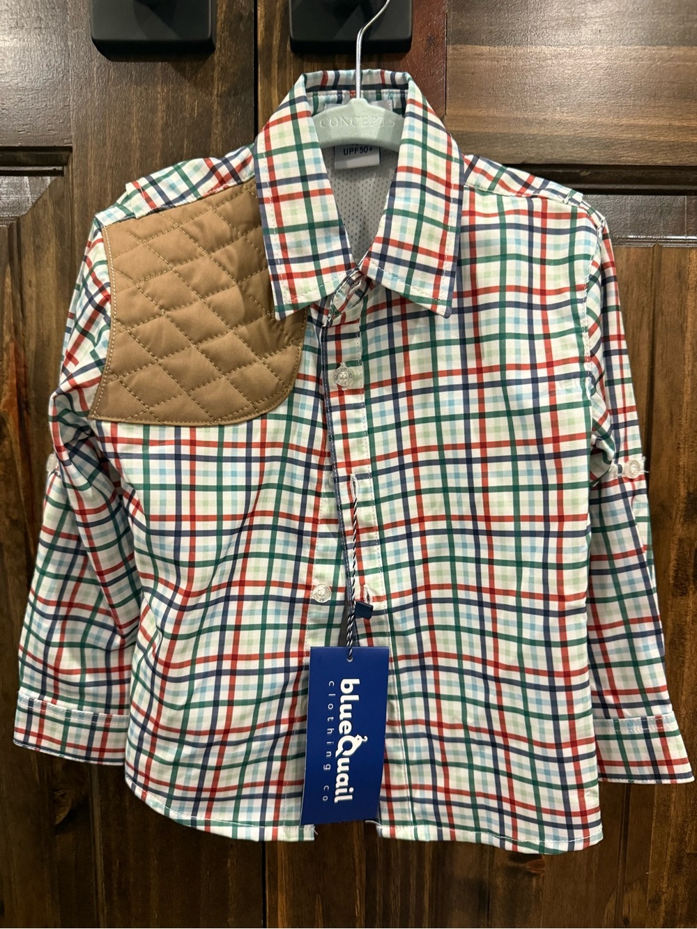 Blue & Cream Plaid Button-Down Shirt with Quilted Shoulder - BlueGauil